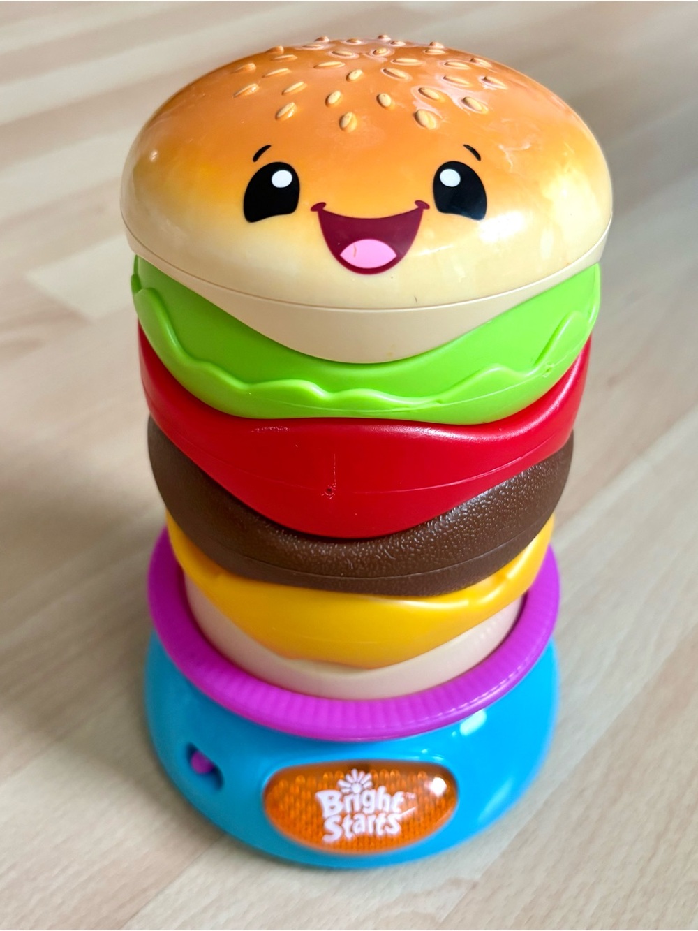 Bright Starts Stack ‘n Spin Hamburger Burger Stacking Toy Works Great!